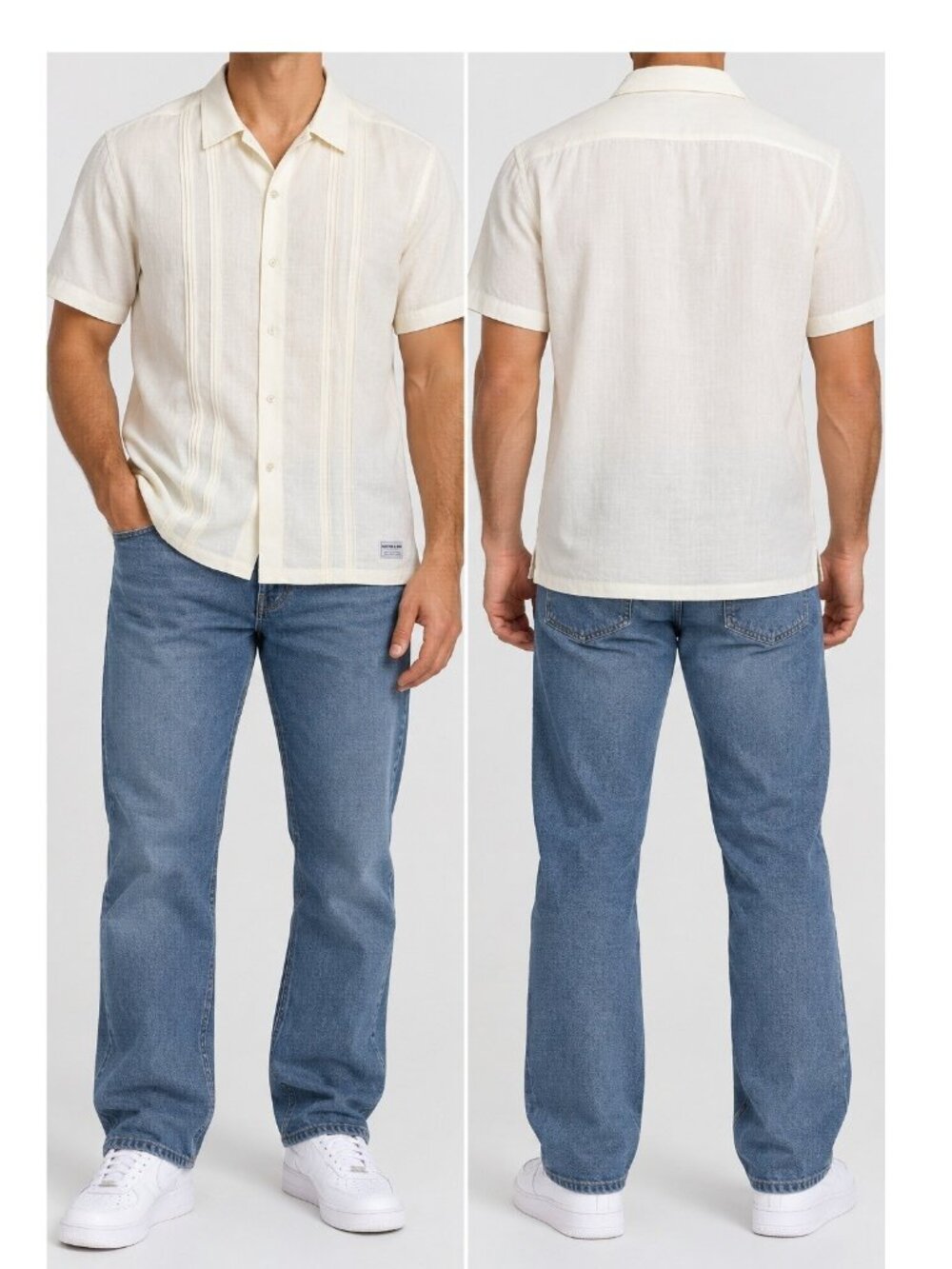 Scotch & Soda Mens XXL Cream Pintuck Pleated Short Sleeve Button Up Shirt